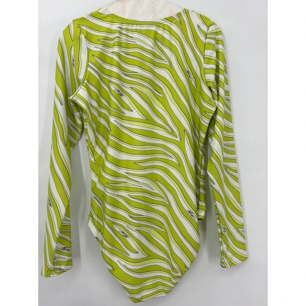 Michael Kors Lime Green Zebra Print Long Sleeve One Piece Swimsuit 12 MM1B413